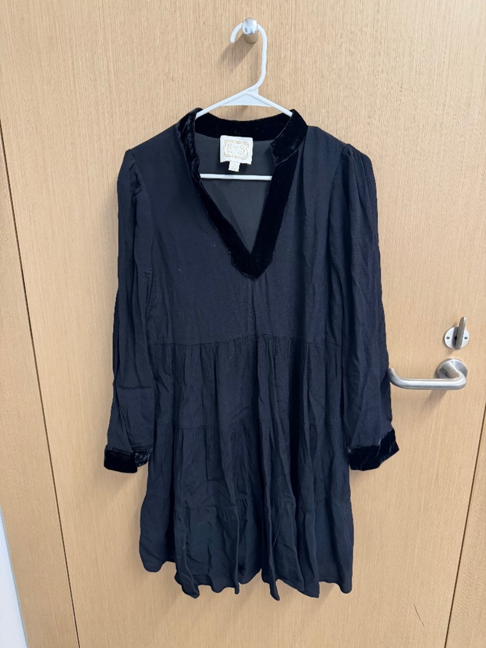 Sail to Sable Black Tunic Dress with Velvet Trim